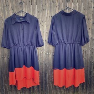 En focus navy & orange high low dress